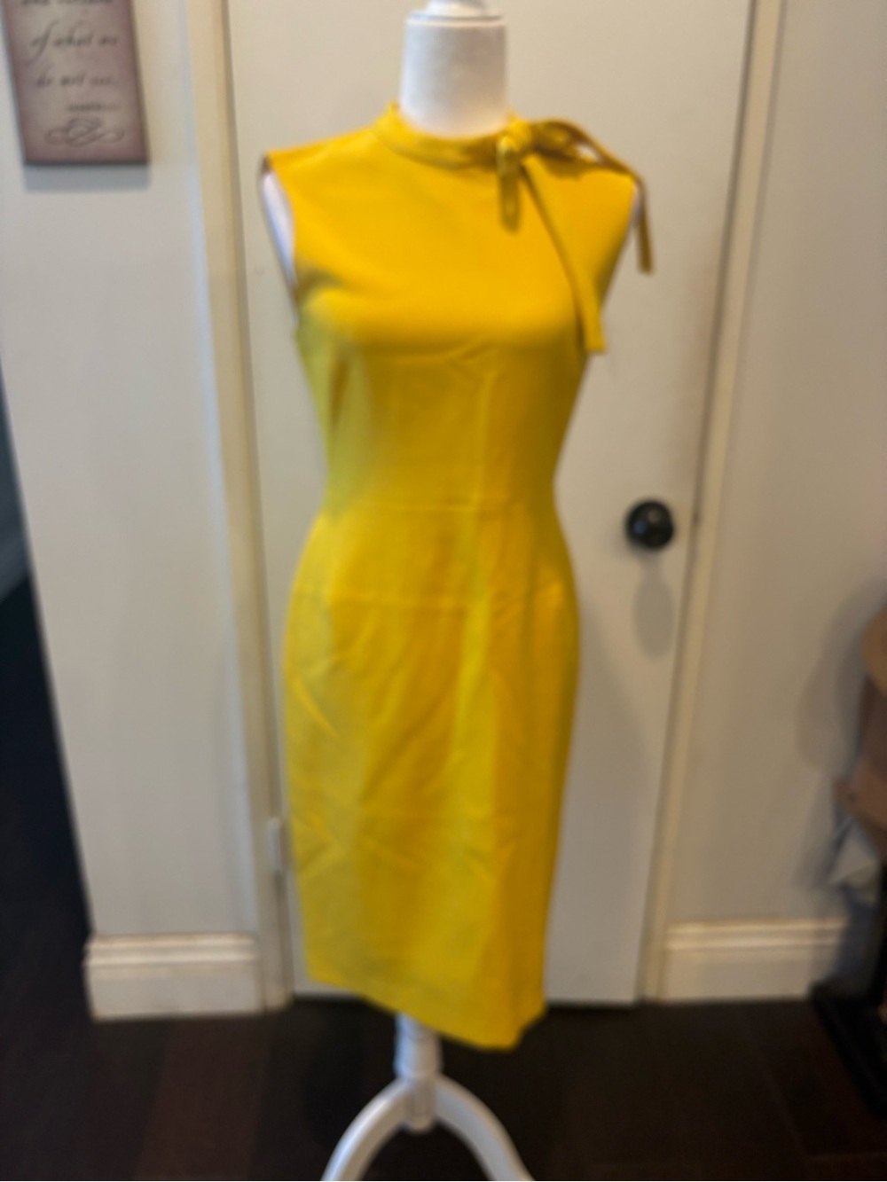Zara Bright Yellow Tie-Neck Midi Sheath Dress